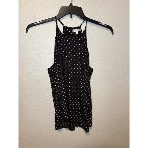 Nine Britton Women's Black Sleeveless Halter Top Pink Floral Dots Size M - Picture 4 of 4